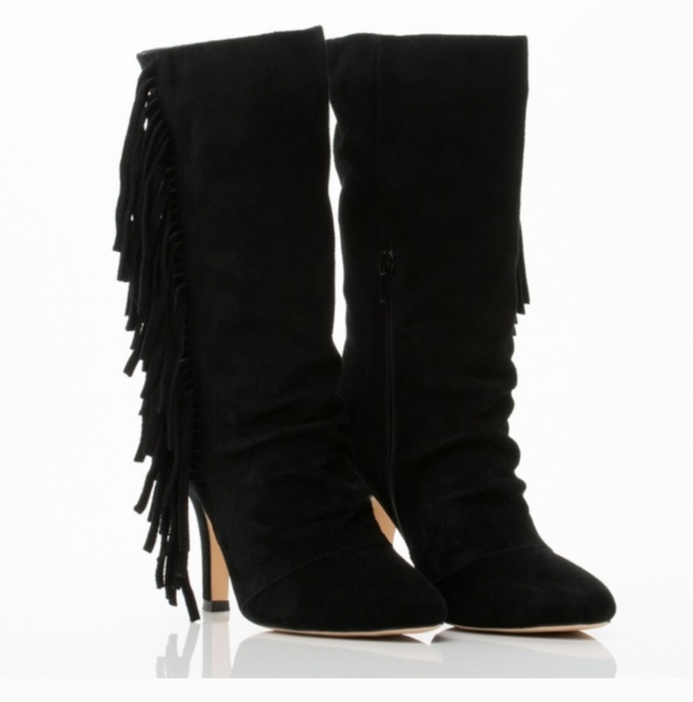 Holly Ipekyol black suede fringe boots